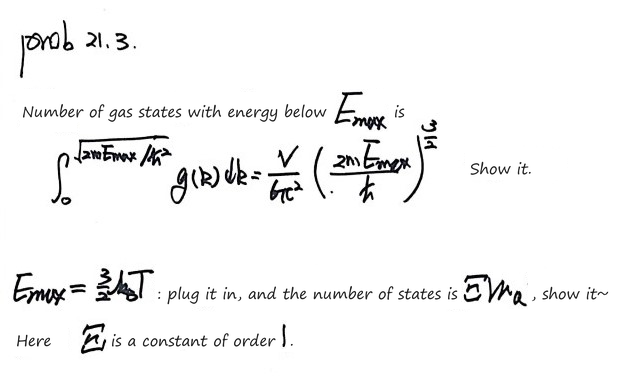 Prob 21.3: show that the number of states with energy below E_max is (V/6π²)(2mE_max/ħ²)^(3/2), and that E_max = (3/2)k_BT makes it ξVn_Q with ξ of order 1
